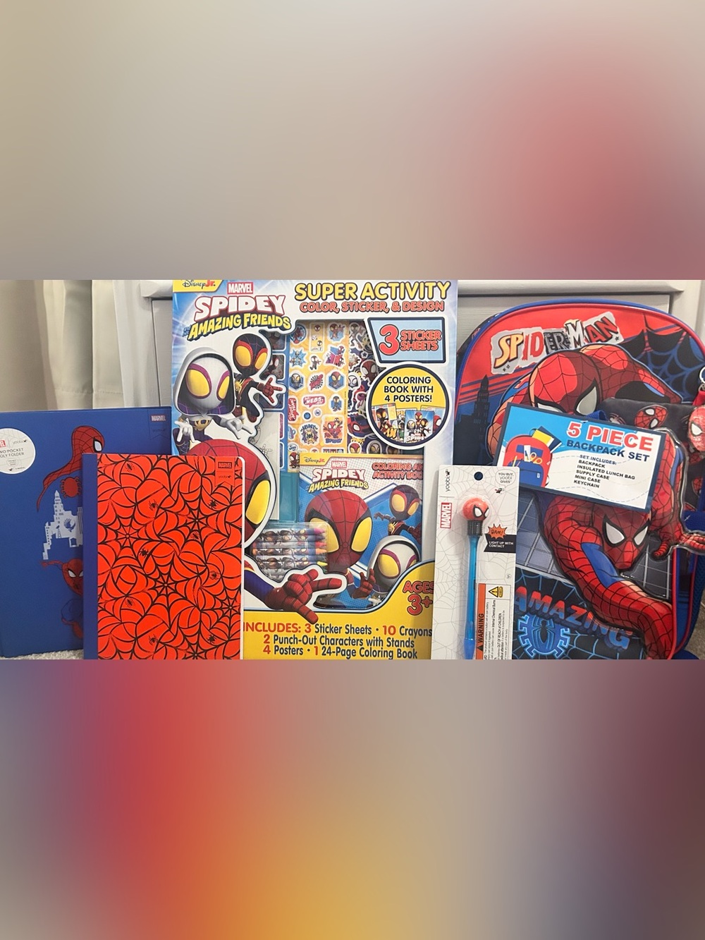 Marvel Spider-Man Backpack, books, supply, and Spidey activity set NWT